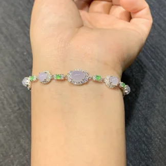 High-Icy Lavender Natural Jadeite Bracelet — S925 Silver · No. 6B66