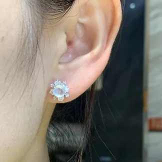 High-Icy Glowing Natural Jadeite Cabochon Stud Earrings — S925 Silver · No. BF08