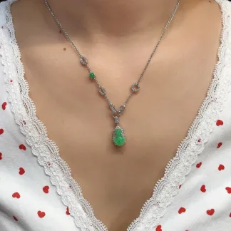 Icy Vivid Green Natural Jadeite Cabochon Necklace — S925 Silver · No. 0A6E