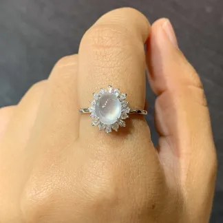 High-Icy Radiant Glow Natural Jadeite Cabochon Ring — S925 Silver · No. 3088