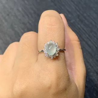Icy Clear Natural Jadeite Cabochon Ring — S925 Silver · No. 256E
