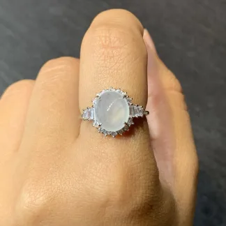 High-Icy Glowing Natural Jadeite Cabochon Ring — S925 Silver · No. 2D54
