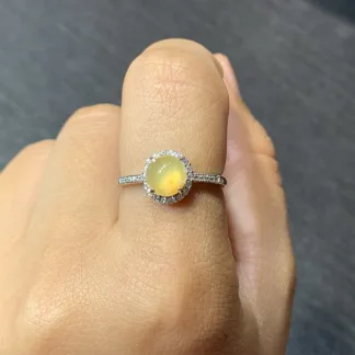 High-Icy Honey Yellow Natural Jadeite Cabochon Ring — S925 Silver · No. CBB0