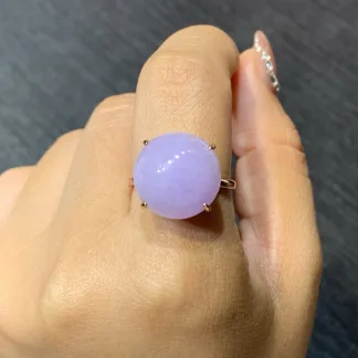 Lavender Natural Jadeite Cabochon Ring — S925 Silver · No. 14CC