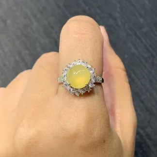 High-Icy Honey Yellow Natural Jadeite Cabochon Ring — S925 Silver · No. 1E90