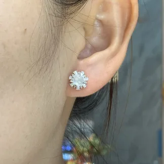 High-Icy Glowing Natural Jadeite Cabochon Stud Earrings — S925 Silver · No. 0D23