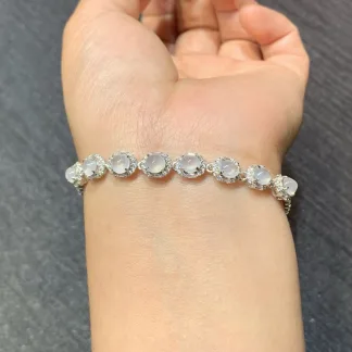 Icy Glowing Natural Jadeite Cabochon Bracelet — S925 Silver · No. 29A9