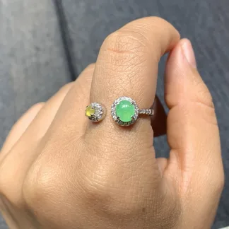 High-Icy Yellow and Green Natural Jadeite Cabochon Ring — S925 Silver · No. 67DA