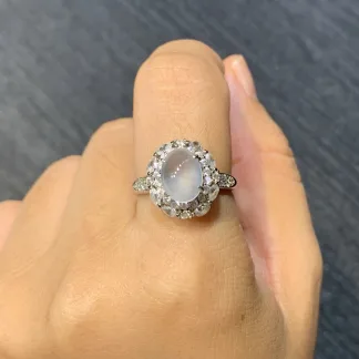 High-Icy Glassy Natural Jadeite Cabochon Ring — S925 Silver · No. 7243