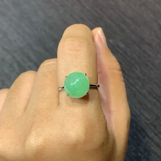 Vivid Green Natural Jadeite Cabochon Ring — S925 Silver · No. BB94