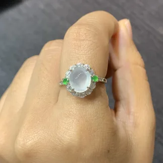 High-Icy Glowing Natural Jadeite Cabochon Ring — S925 Silver · No. FDA2