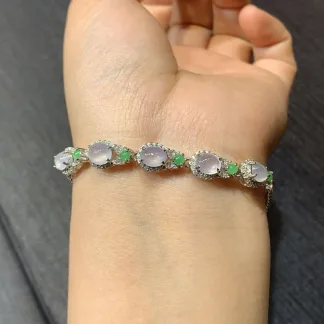 High-Icy Glowing Natural Jadeite Cabochon Bracelet — S925 Silver · No. 88A5