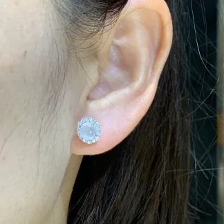 High-Icy Glowing Natural Jadeite Cabochon Stud Earrings — S925 Silver · No. DCC3
