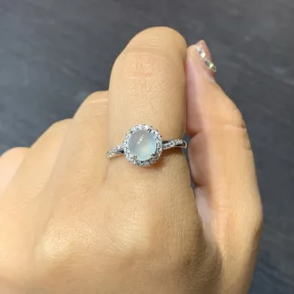 High-Icy Glowing Natural Jadeite Cabochon Ring — S925 Silver · No. 8148