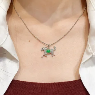 Horse Zodiac Natural Jadeite Pendant — S925 Silver · No. 81CE