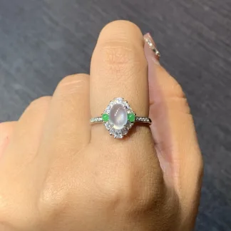High-Icy Glowing Natural Jadeite Cabochon Ring — S925 Silver · No. BB66
