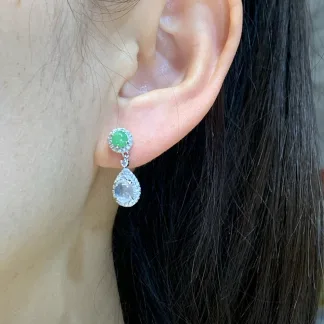 High-Icy Glowing Natural Jadeite Cabochon Drop Earrings — S925 Silver · No. 6585