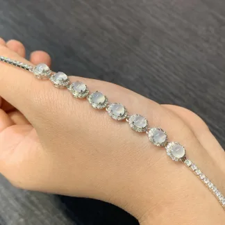 Icy Glowing Natural Jadeite Cabochon Bracelet — S925 Silver · No. FEE5