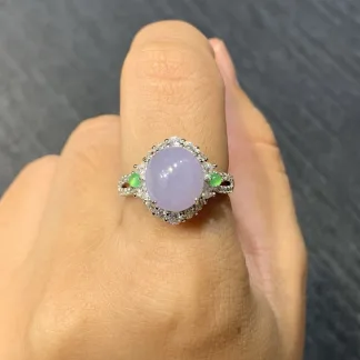 Icy Lavender Natural Jadeite Cabochon Ring — S925 Silver · No. 23CF