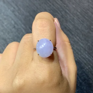 Lavender Natural Jadeite Cabochon Ring — S925 Silver · No. E2E7
