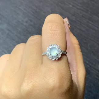 High-Icy Glowing Natural Jadeite Cabochon Ring — S925 Silver · No. 659A