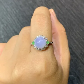 Lavender Natural Jadeite Cabochon Ring — S925 Silver · No. 187F