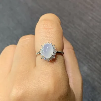 Icy Glowing Natural Jadeite Cabochon Ring — S925 Silver · No. AA1D