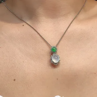 High-Icy Glowing Natural Jadeite Cabochon Pendant — S925 Silver · No. B7A7