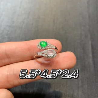 High-Icy White and Green Natural Jadeite Multi-Stone Cabochon Band — S925 Silver · No. 8341