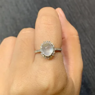 High-Icy Crisp-Clarity Natural Jadeite Cabochon Ring — 18K Gold · No. 58AA