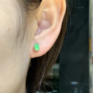 Icy Green Natural Jadeite Cabochon Stud Earrings — S925 Silver · No. 2E70
