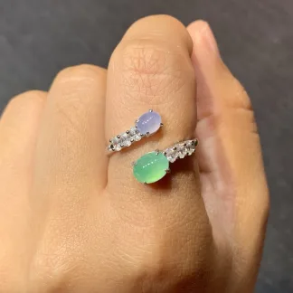 Icy Lavender and Green Natural Jadeite Cabochon Ring — S925 Silver · No. 8962