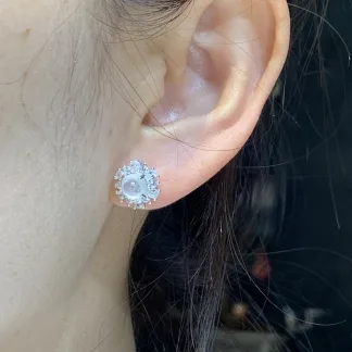 High-Icy Glowing Natural Jadeite Cabochon Stud Earrings — S925 Silver · No. FCD6