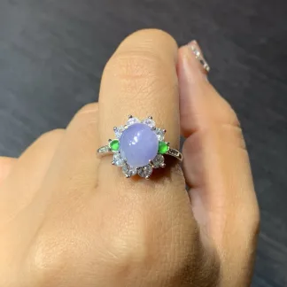 Lavender Natural Jadeite Cabochon Ring — S925 Silver · No. 23C2