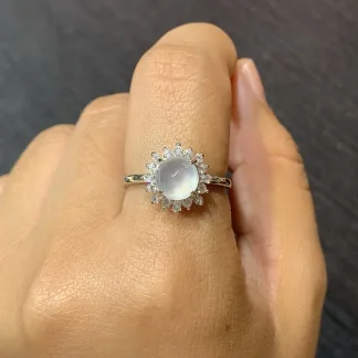 High-Icy Glowing Natural Jadeite Cabochon Ring — S925 Silver · No. 3BDD