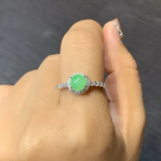 Icy Vivid Green Natural Jadeite Cabochon Ring — S925 Silver · No. F1C3