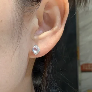 High-Icy Radiant Cabochon Natural Jadeite Cabochon Stud Earrings — S925 Silver · No. 3735