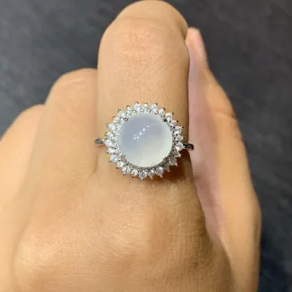 Icy Glowing Natural Jadeite Cabochon Ring — S925 Silver · No. 7452