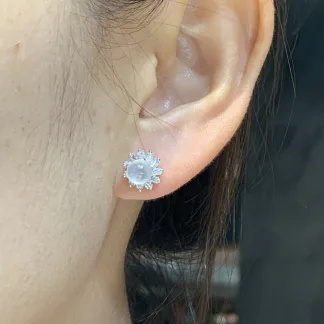 High-Icy Glowing Natural Jadeite Cabochon Stud Earrings — S925 Silver · No. 58C6