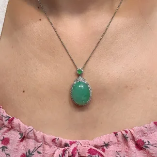 Icy Vivid Green Natural Jadeite Cabochon Pendant — S925 Silver · No. 2694