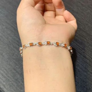 High-Icy Russet Red Natural Jadeite Cabochon Bracelet — S925 Silver · No. E216