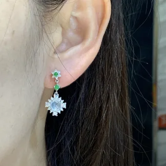 High-Icy Glowing Natural Jadeite Cabochon Drop Earrings — S925 Silver · No. 354F