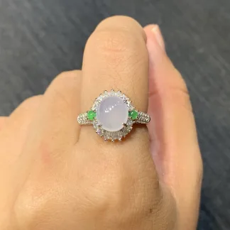 Icy Pale Lavender Natural Jadeite Cabochon Ring — S925 Silver · No. 2798