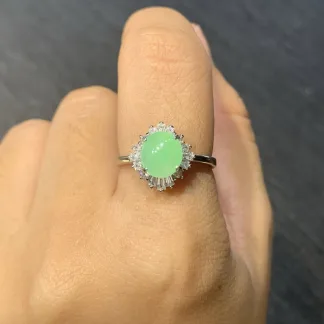 Icy Fresh Green Natural Jadeite Cabochon Ring — S925 Silver · No. 8EAF