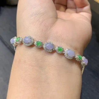 Lavender Natural Jadeite Cabochon Bracelet — S925 Silver · No. F334