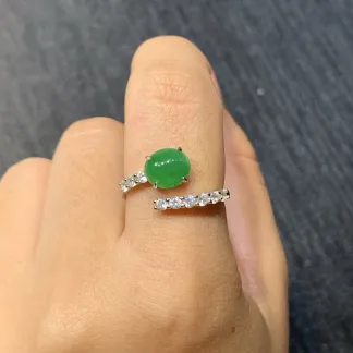 Vivid Green Natural Jadeite Cabochon Ring — S925 Silver · No. F323