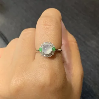 High-Icy Glowing Natural Jadeite Cabochon Ring — S925 Silver · No. 0765