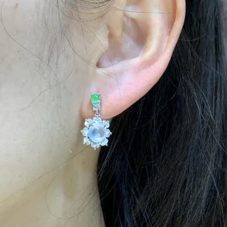 High-Icy Glowing Natural Jadeite Cabochon Drop Earrings — S925 Silver · No. FC47