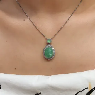 Icy Soft Vivid Green Natural Jadeite Cabochon Pendant — S925 Silver · No. 3AFF