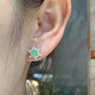 高冰晴绿天然翡翠套装 S925 银 · 编号 3197